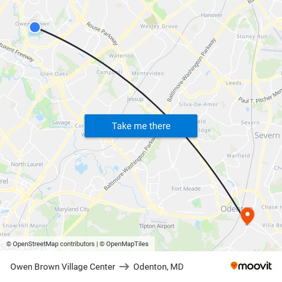 Owen Brown Village Center to Odenton, MD map