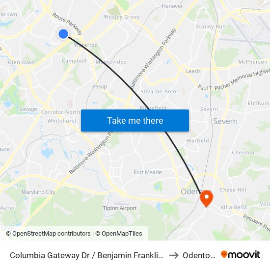 Columbia Gateway Dr / Benjamin Franklin Dr (Southbound) to Odenton, MD map