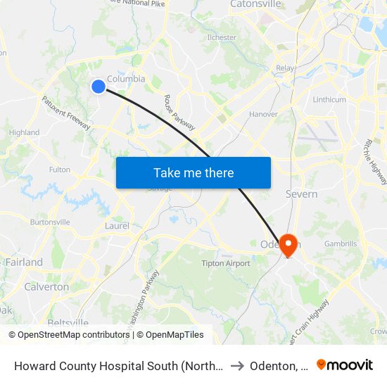 Howard County Hospital South (Northbound) to Odenton, MD map