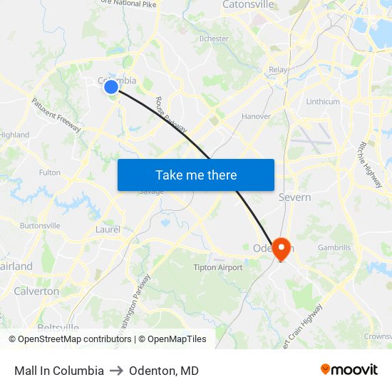 Mall In Columbia to Odenton, MD map