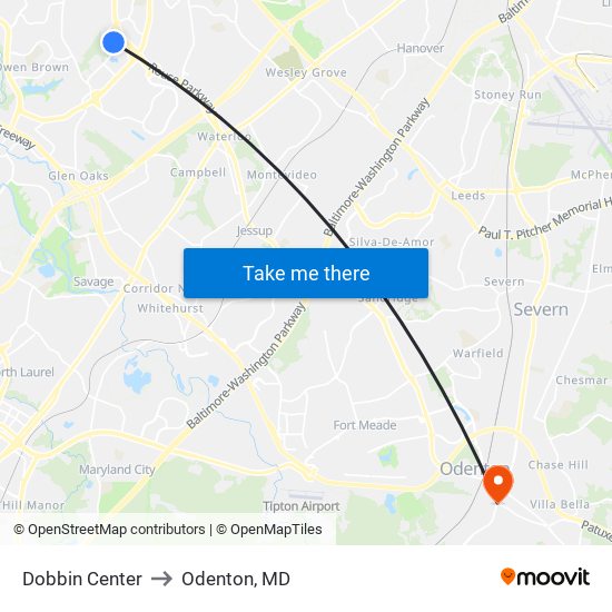 Dobbin Center to Odenton, MD map