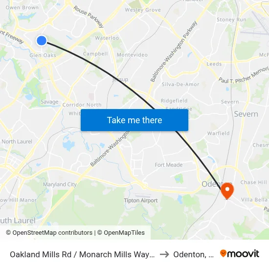 Oakland Mills Rd / Monarch Mills Way South to Odenton, MD map