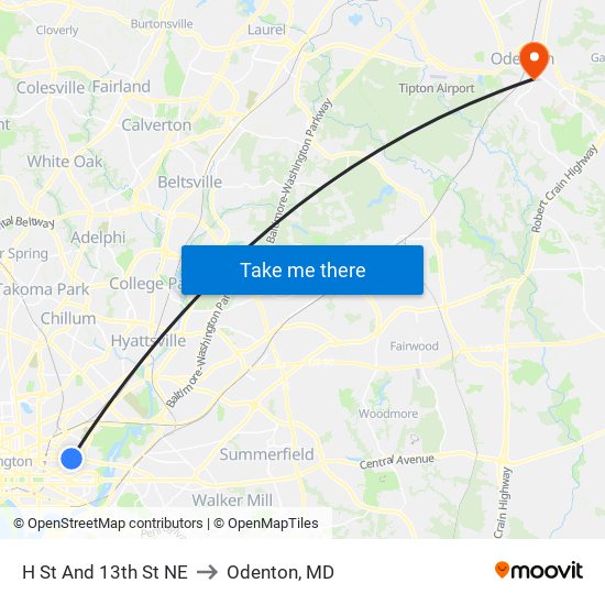 H St And 13th St NE to Odenton, MD map