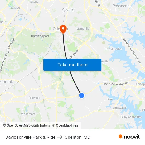Davidsonville Park & Ride to Odenton, MD map