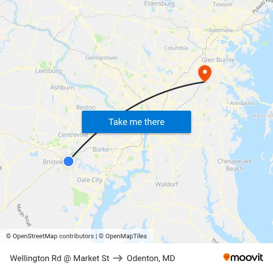Wellington Rd @ Market St to Odenton, MD map
