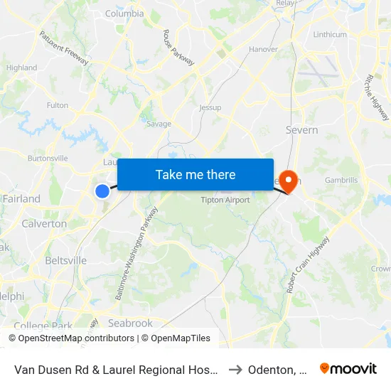 Van Dusen Rd & Laurel Regional Hospital to Odenton, MD map