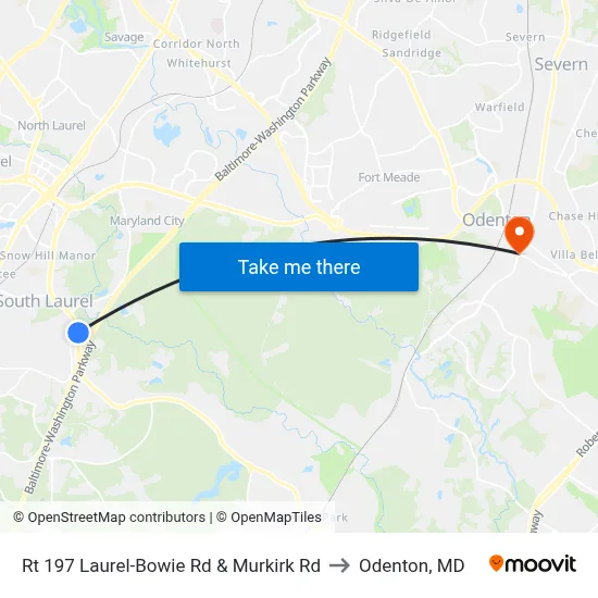 Rt 197 Laurel-Bowie Rd & Murkirk Rd to Odenton, MD map