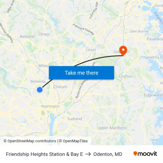 Friendship Heights Station & Bay E to Odenton, MD map