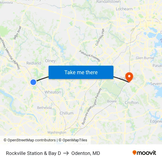 Rockville Station & Bay D to Odenton, MD map