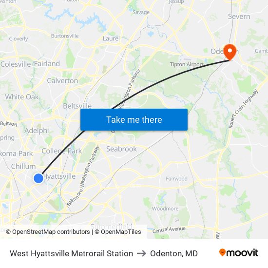 West Hyattsville Metrorail Station to Odenton, MD map