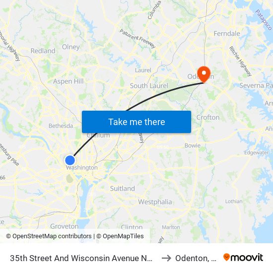 35th Street And Wisconsin Avenue NW (Sb) to Odenton, MD map