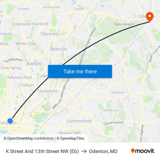 K Street And 13th Street NW (Eb) to Odenton, MD map