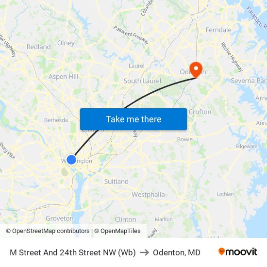 M Street And 24th Street NW (Wb) to Odenton, MD map