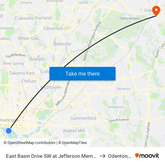 East Basin Drive SW at Jefferson Memorial (Wb) to Odenton, MD map