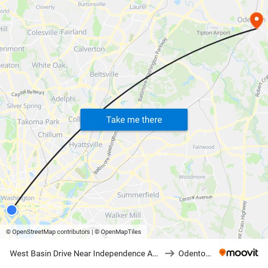 West Basin Drive Near Independence Avenue SW (Nb) to Odenton, MD map