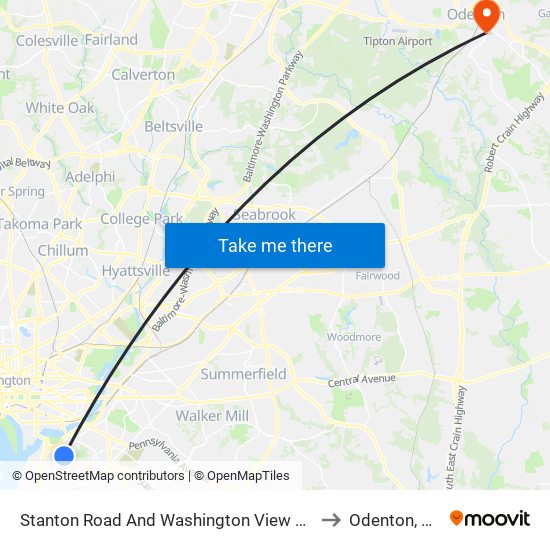 Stanton Road And Washington View Apts to Odenton, MD map