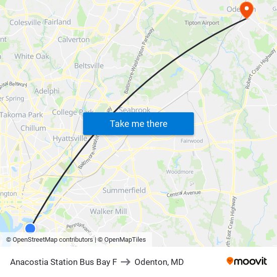 Anacostia Station Bus Bay F to Odenton, MD map