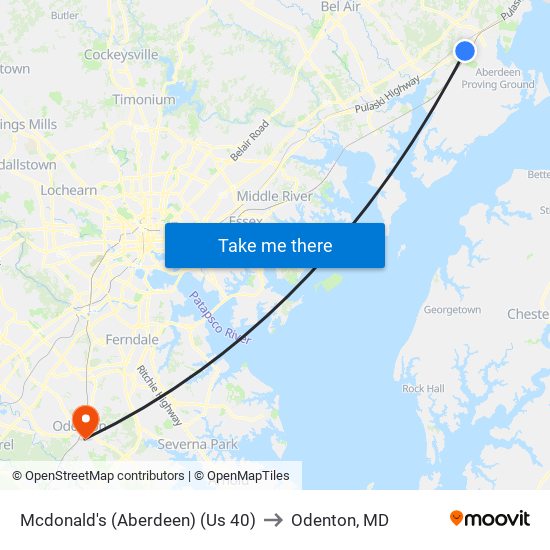 Mcdonald's (Aberdeen) (Us 40) to Odenton, MD map