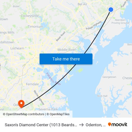 Saxon's  Diamond Center (1013 Beards Hill Rd) to Odenton, MD map