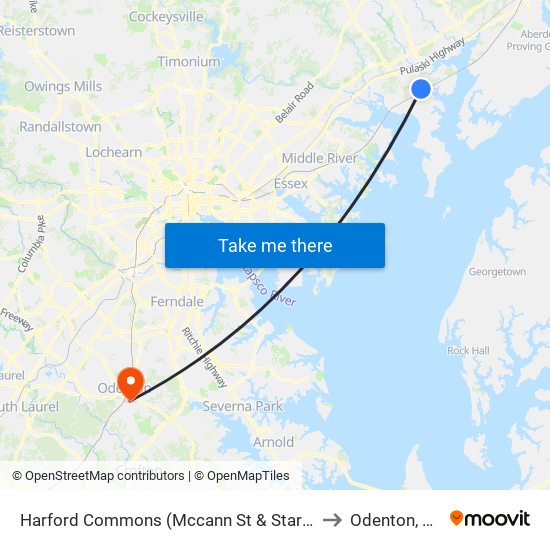 Harford Commons (Mccann St & Starr St) to Odenton, MD map