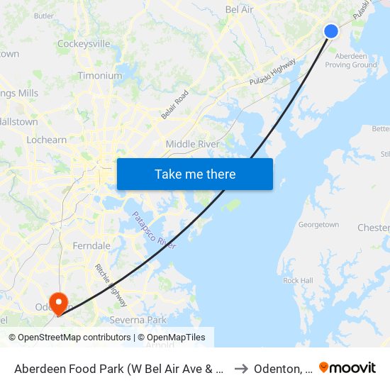 Aberdeen Food Park (W Bel Air Ave & Baker St) to Odenton, MD map