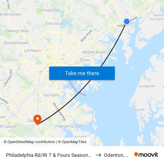 Philadelphia Rd/Rt 7 & Fours Seasons Dr to Odenton, MD map