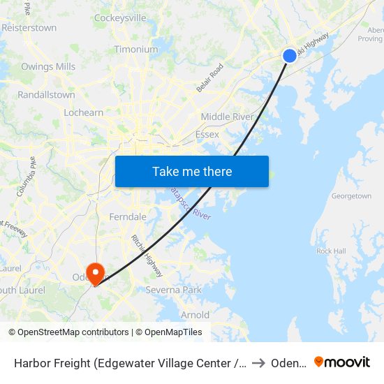 Harbor Freight (Edgewater Village Center / 1807 Pulaski Hwy / Stop Is on Us 40) to Odenton, MD map