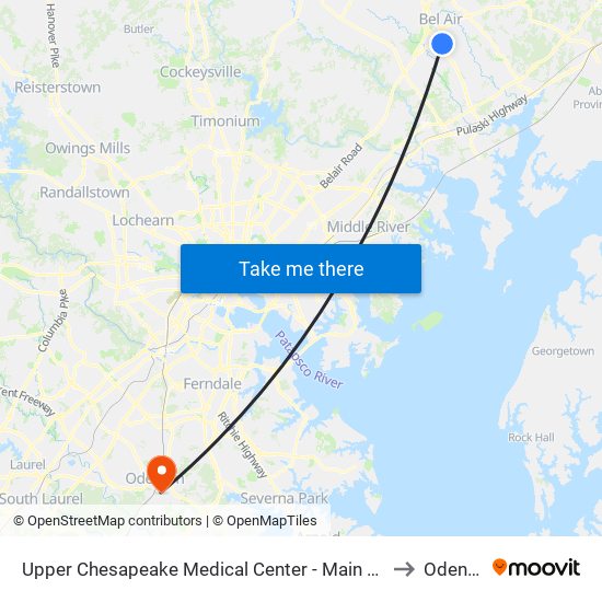 Upper Chesapeake Medical Center - Main Entrance (500 Upper Chesapeake Dr) to Odenton, MD map