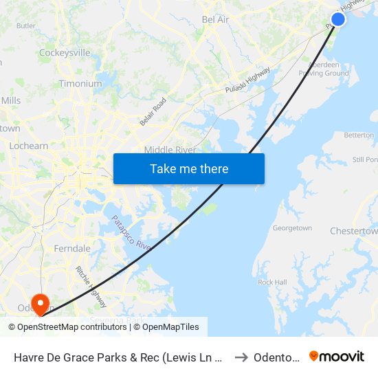 Havre De Grace Parks & Rec (Lewis Ln & Anderson Ave) to Odenton, MD map