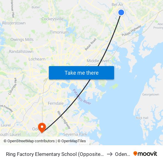 Ring Factory Elementary School (Opposite Emmorton Rd/Rt 924 & Lexington Rd) to Odenton, MD map