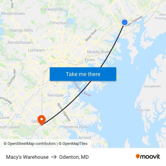 Macy's Warehouse to Odenton, MD map