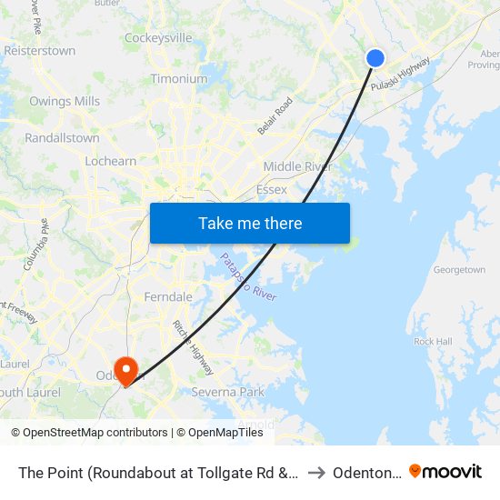 The Point (Roundabout at Tollgate Rd & Westover Ln) to Odenton, MD map