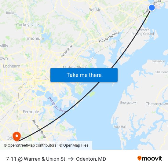 7-11 @ Warren & Union St to Odenton, MD map