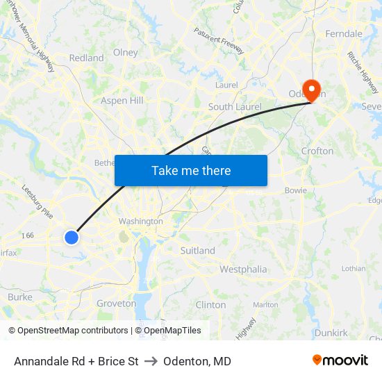 Annandale Rd + Brice St to Odenton, MD map