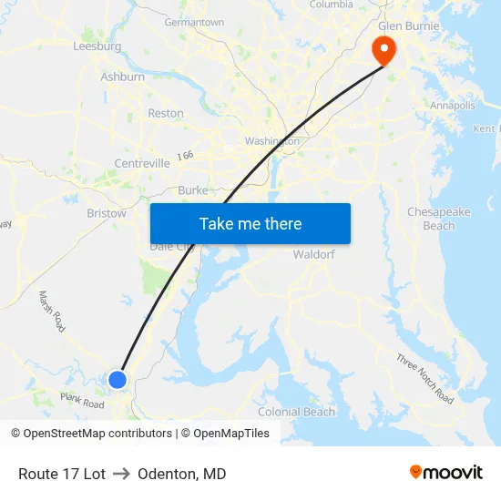 Route 17 Lot to Odenton, MD map