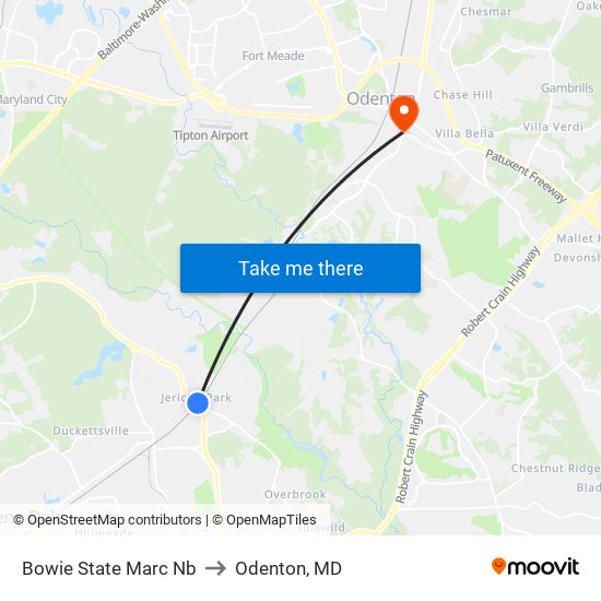 Bowie State Marc Nb to Odenton, MD map