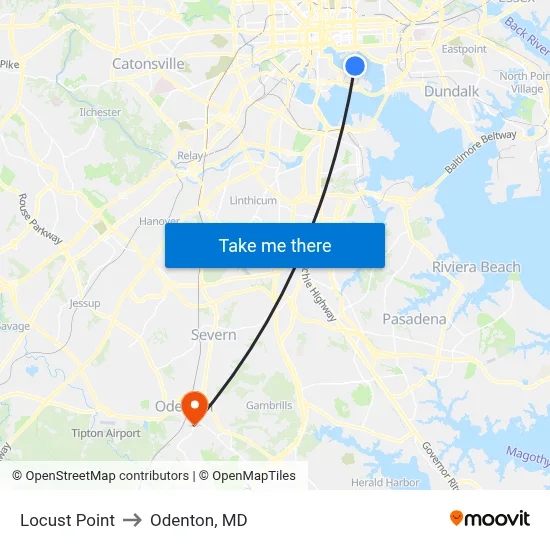 Locust Point to Odenton, MD map