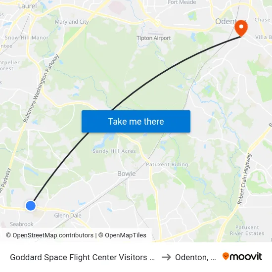 Goddard Space Flight Center Visitors Center to Odenton, MD map
