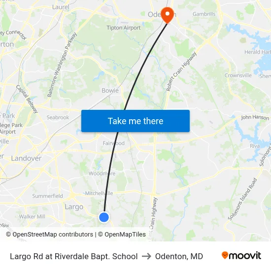 Largo Rd at Riverdale Bapt. School to Odenton, MD map