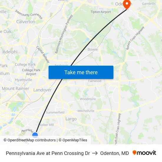 Pennsylvania Ave at Penn Crossing Dr to Odenton, MD map