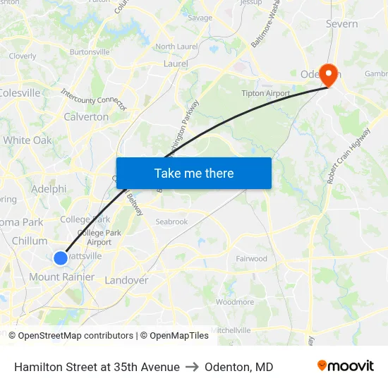 Hamilton Street at 35th Avenue to Odenton, MD map