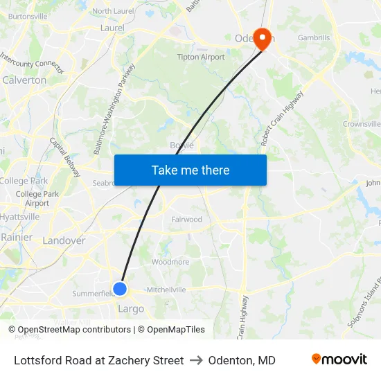 Lottsford Road at Zachery Street to Odenton, MD map