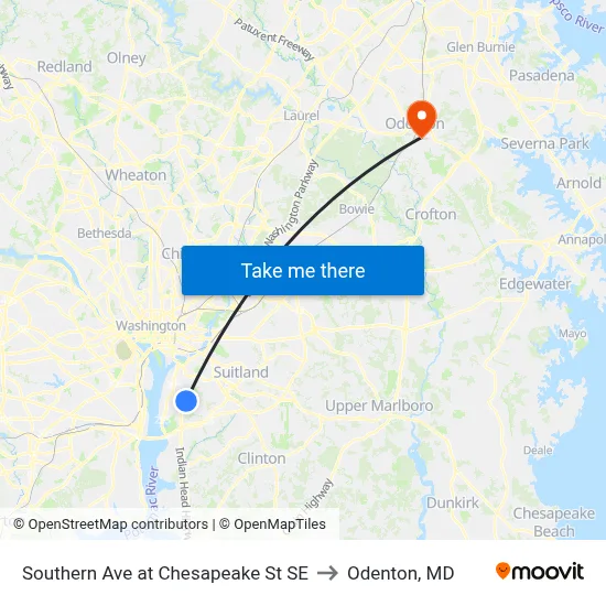 Southern Ave at Chesapeake St SE to Odenton, MD map