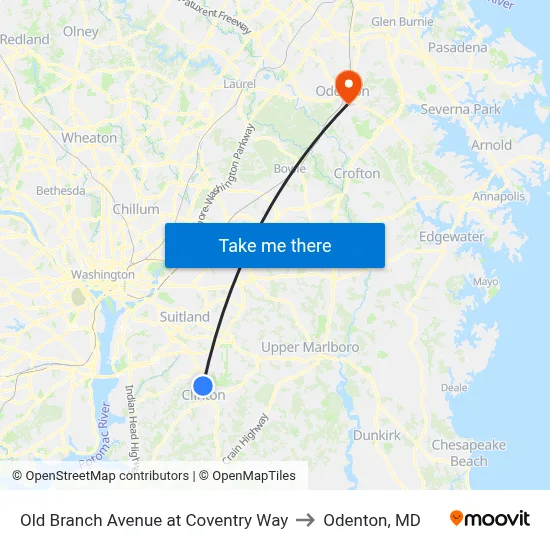 Old Branch Avenue at Coventry Way to Odenton, MD map