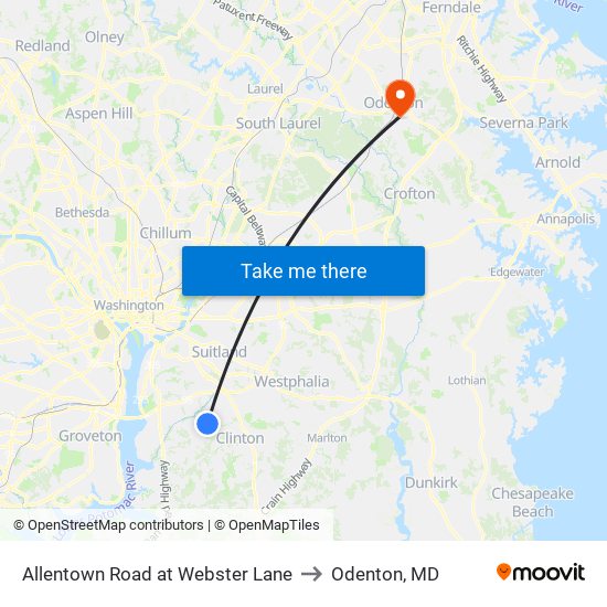 Allentown Road at Webster Lane to Odenton, MD map