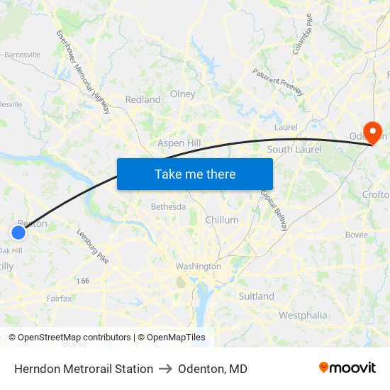 Herndon Metrorail Station to Odenton, MD map