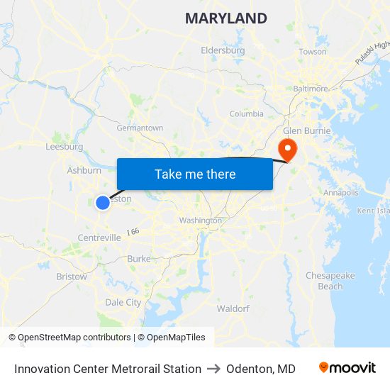 Innovation Center Metrorail Station to Odenton, MD map