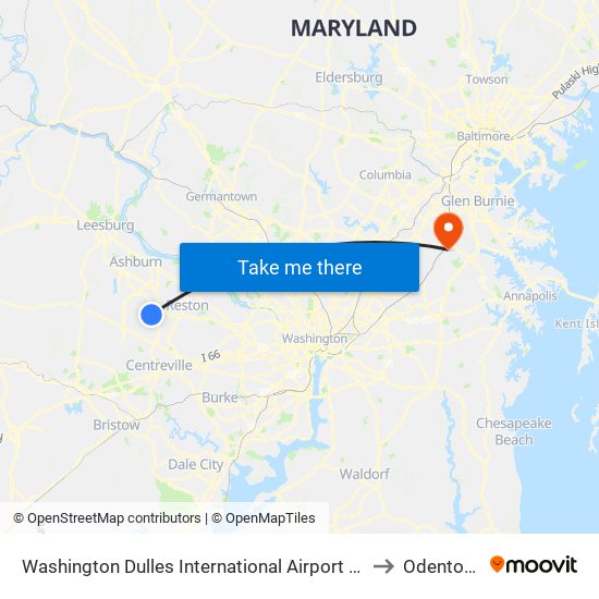 Washington Dulles International Airport Metrorail Station to Odenton, MD map