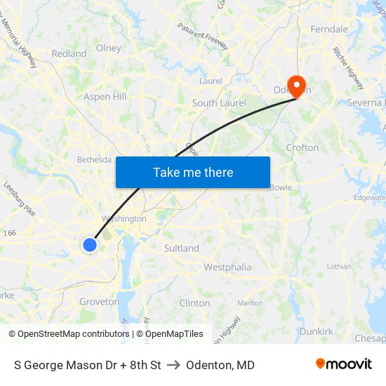S George Mason Dr + 8th St to Odenton, MD map