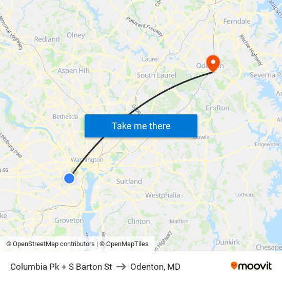 Columbia Pk + S Barton St to Odenton, MD map